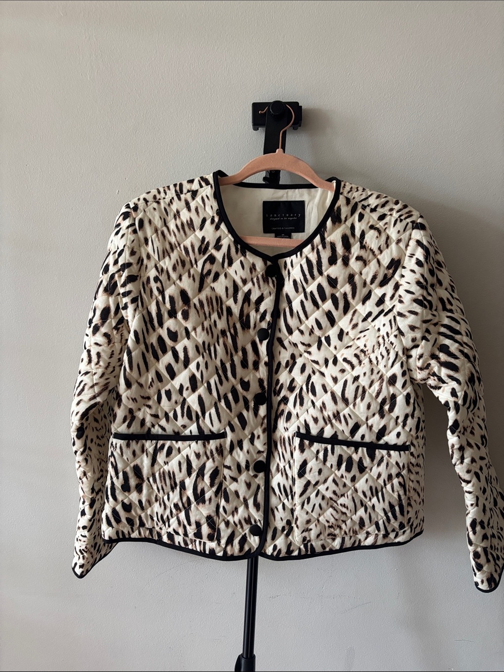 New Sanctuary Quilted Animal-Print Jacket in Cream and Black